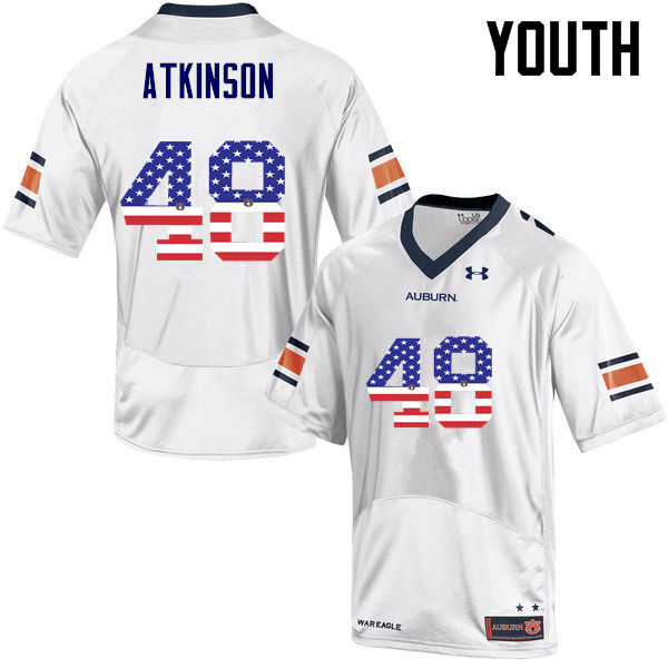 Youth #48 Montavious Atkinson Auburn Tigers USA Flag Fashion College Football Jerseys-White - Click Image to Close